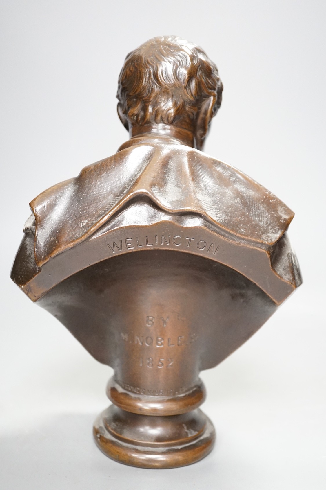 A small bronze bust of Wellington, by Matthew Noble (1817-1876), inscribed verso 'Noble 1852' - 27cm tall